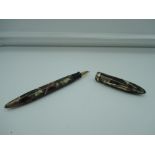 A Sheaffer Balance fountain pen, Grey Green marble with red veins, lever fill, good condition,