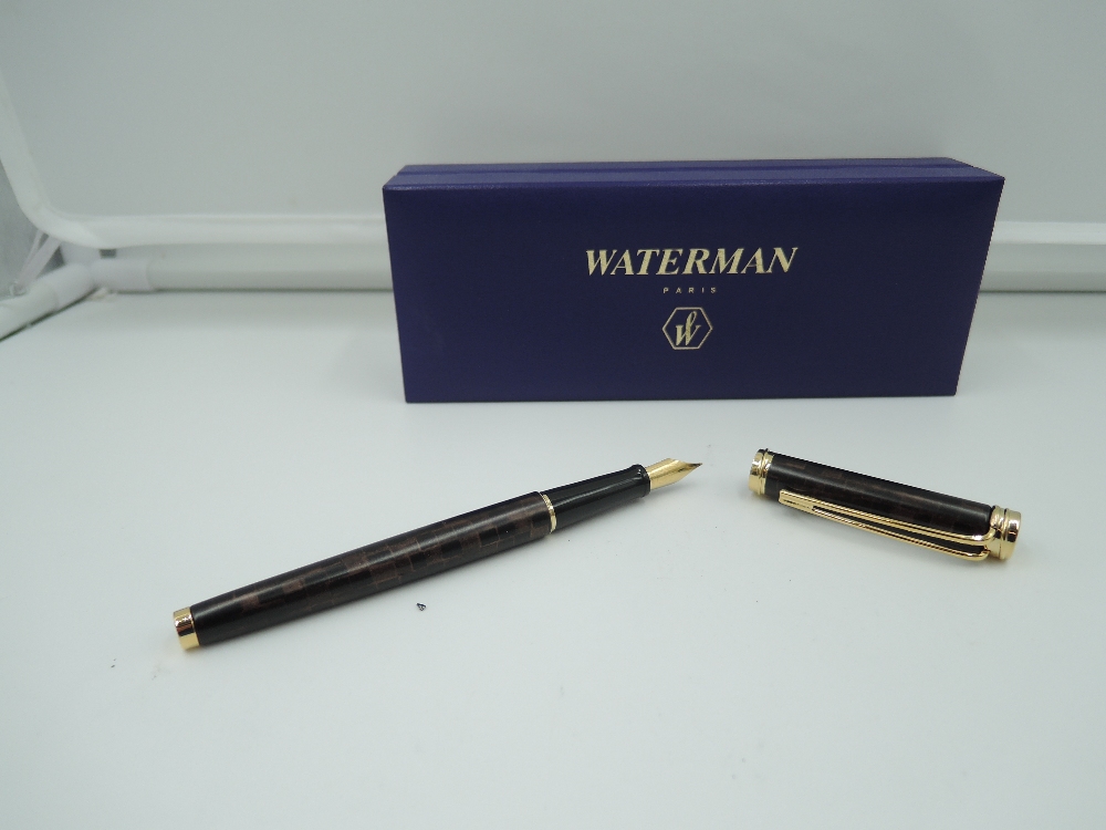 A boxed Waterman Harmonie fountain pen, Brown Shadow check, fine nib, cartridge, made in France