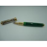 A Cesare Emiliano fountain pen in emerald marble, with sterling silver cap, medium nib, converter,