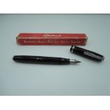 A boxed Esterbrook fountain pen, Black gloss with silver plated trim, fine nib, lever fill, fair