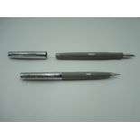 An Easterbrook M2 fountain pen and pencil set, in Grey with steel trim, fine nib, Aeromatic, very