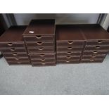 Two three drawer and two five drawer leatherette chests of storage drawers, ideal for pen collection