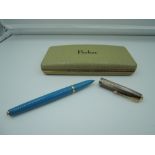 A boxed Parker 51 Special Edition fountain pen, 2002, Vista Blue with Empire Cap, fine nib, piston