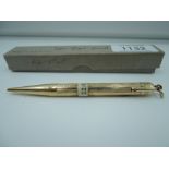 A boxed Mabie Todd & Co Fyne Poynt propelling pencil, rolled gold ring top, price ticket still