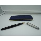 A boxed Parker 65 fountain pen, circa 1968, Black with lustraloy cap, medium nib, aeromatic, good