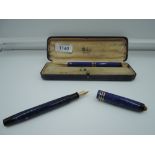 A boxed Parker Duofold fountain pen and pencil set, circa 1929, Lapis Lazuli ringtop, button fill,