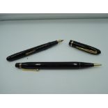 A Waterman Champion 501 fountain pen and pencil set, Black marked Henleys, medium nib, lever fill,