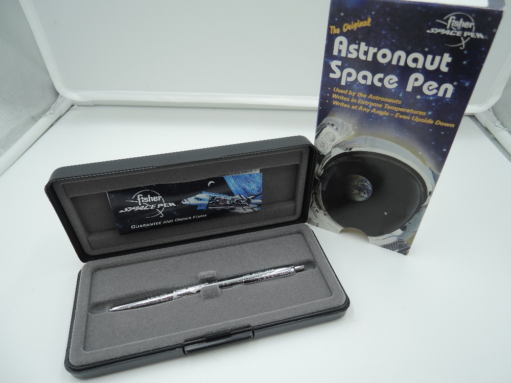 A boxed Fisher Space ballpoint AG7 pen, silver plate, commemorative issue, made in the USA