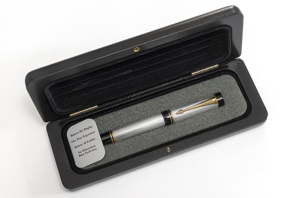 A Parker fountain. A Parker Duofold Centennial fountain pen with silver reeded body, gold clip and - Image 2 of 3