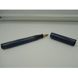 A Waterman fountain pen, Blue woodgrain, flat top, fine nib, lever fill, good condition, made in the