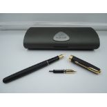 A boxed Sonnet fountain pen, Matte Black with gold trim, fine nib, converter, very good condition,