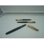 A Parker 51 fountain pen pencil and ballpoint pen set, circa 1959, Navy Grey with rolled gold cap,
