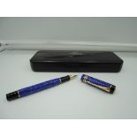 A boxed Parker Duofold fountain pen, 1996, Lapis Lazuli, medium nib, converter, mint condition, made