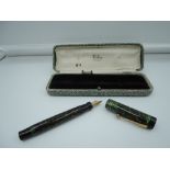 A boxed Parker Duofold Junior fountain pen, circa 1926, Jade Green, fine nib, button fill, very good