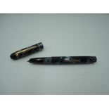 An Eversharp fountain pen, Blue marble twin cap band, fine nib, lever fill, very good condition,