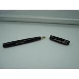 A Unique fountain pen, Black gloss, fine/medium, lever fill, good condition, made in the UK