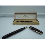 A boxed Mabie Todd & Co Swan Self Filler fountain pen and Fyne Poynt propelling pencil set, circa