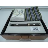 A boxed Parker Duofold Centennial fountain pen, 2004, Chocolate and Turquoise, medium nib, converte