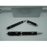 A boxed fountain pen and pencil set in Mercedes Livery, Black and grey Hologram, medium nib,