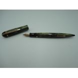 An Eversharp Skyline fountain pen, Green striped, medium nib, lever fill, very good condition,