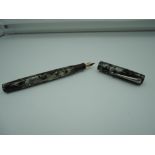 A Mabie Todd & Co Blackbird fountain pen, Green and Grey marble, medium nib, lever fill, very good