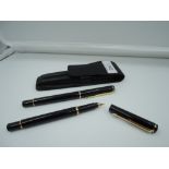 A boxed Parker Rialto fountain pen and ballpoint, 1994, Black Lacque, medium nib, aeromatic, very