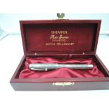 A boxed Sheaffer Royal Selango Bamboo fountain pen, Pewter, medium nib, converter, made in the USA