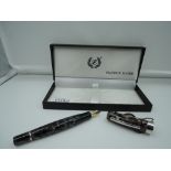 A boxed Labon Super Mento fountain pen, 1990, Coal Flake Itallian Resin, medium nib, converter, made