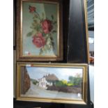 A selection of oils on canvas still life and street scene