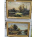 A pair of framed prints waterside scenes