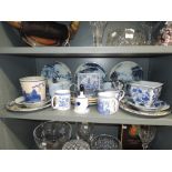 A selection of blue and white wear ceramics including Delft