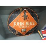 A vintage cardboard advertising sign for John Bull motoring and bicycle tyres