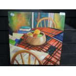 An original oil on canvas in an abstract still life style signed K G Kurtis