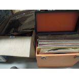 A selection of LP records, including Barrow Shipbuilders and a vintage record case