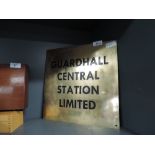 A heavy set brass and enamel sign for Guardhall Central Station engineering