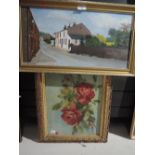 A selection of oils on canvas still life and street scene