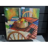 An original oil on canvas in an abstract still life style signed K G Kurtis