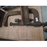 A large vintage G clamp etc