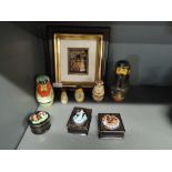 A selection of fine Russian and soviet trinkets each hand decorated and signed including Haffke