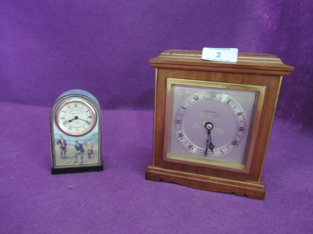 Two mantle clocks including golf themed and Elliott Prestons