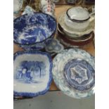 A selection of decorative table ware including blue and white