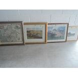 A framed map of Westmorland and selection of Lake District prints