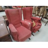 Two traditional upholstered rocking chairs