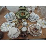 A selection of tea cups and saucers including Crown Derby