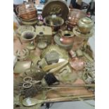 A large selection of copper and brassware