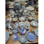 A selection of blue and white ware including delft