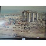 A vintage photographic print, construction site, Docklands