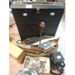 A good selection of vintage items including camera, clock , coins etc