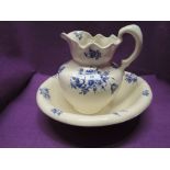 A blue and white wear wash jug and bowl set