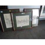 A set of three prints, indistinctly signed, townscapes